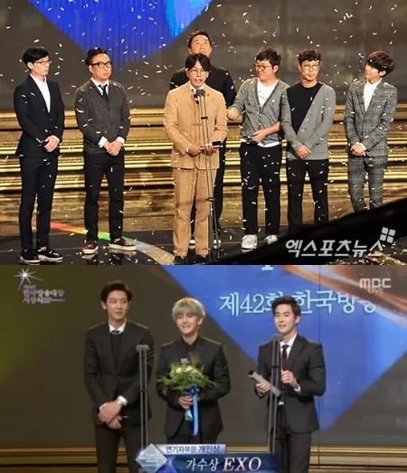 Infinity Challenge berhasil dapat Daesang dan EXO juga dipilih sebagai penyanyi terbaik dalam Korea Broadcasting Awards ke-42. ©istimewa