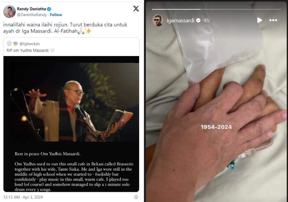 (Left) Randy Danistha's tweet (Right) Iga Massardi's story post