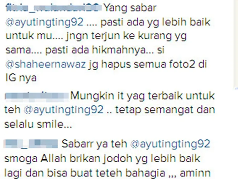 Netizen pun ikut heboh dengan kabar putusnya Shaheer dan Ayu © Instagram.com/ayutingting92