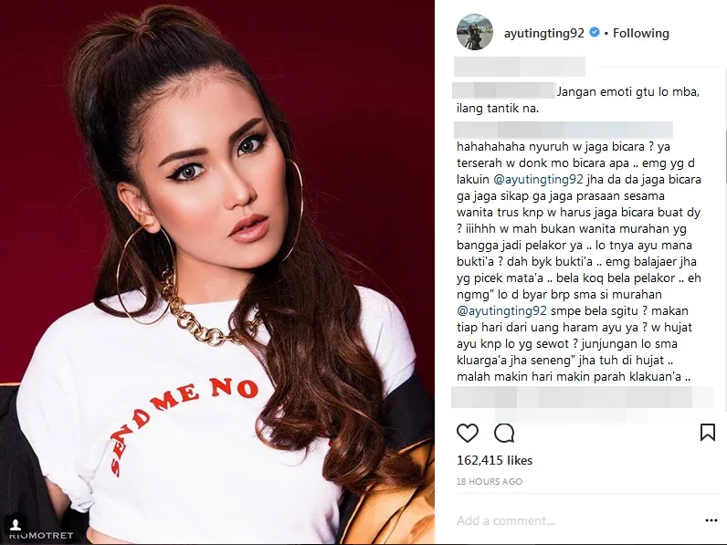 Ayu punya banyak sekali haters yang suka mampir ke akun Instagramnya ©ayutingting92