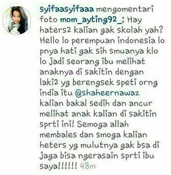 Syifa sebut Shaheer sebagai pria brengsek ©instagram/mom_ayting_92