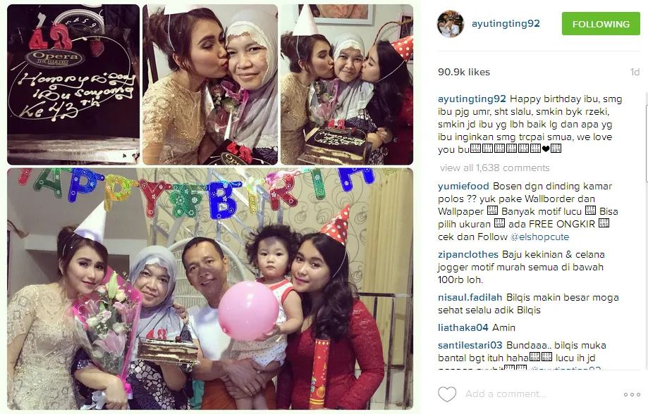 Senyum sendu Ayu Ting Ting, karena tidak ada Shaheer? ©instagram/ayutingting92