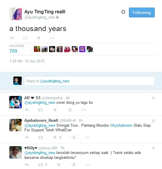 Ayu lagi kangen Shaheer? @twitter/ayutingting_new