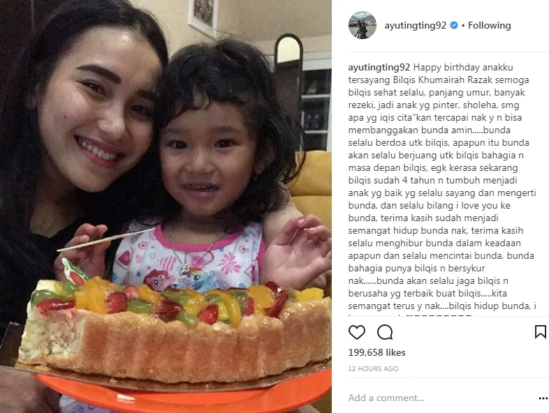 Doa Ayu untuk ultah Bilqis @instagram/ayutingting92