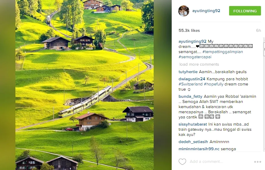 Ayu ingin tinggal di Swiss? ©instagram/ayutingting92