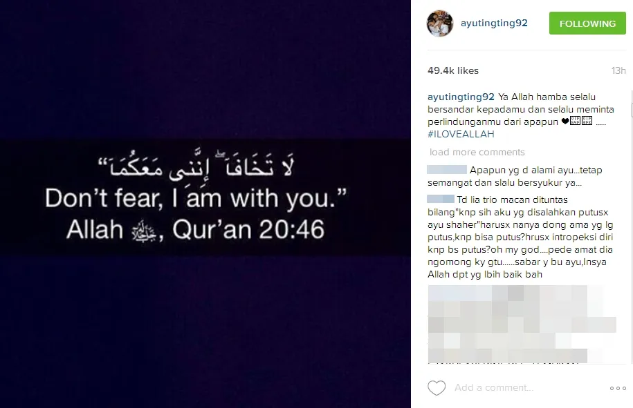 Ayu Ting Ting minta perlindungan dari Allah. ©instagram/ayutingting92