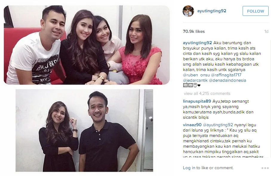 Ayu merasa beruntung punya sahabat dekat yang membuatnya kuat © Instagram.com/ayutingting92