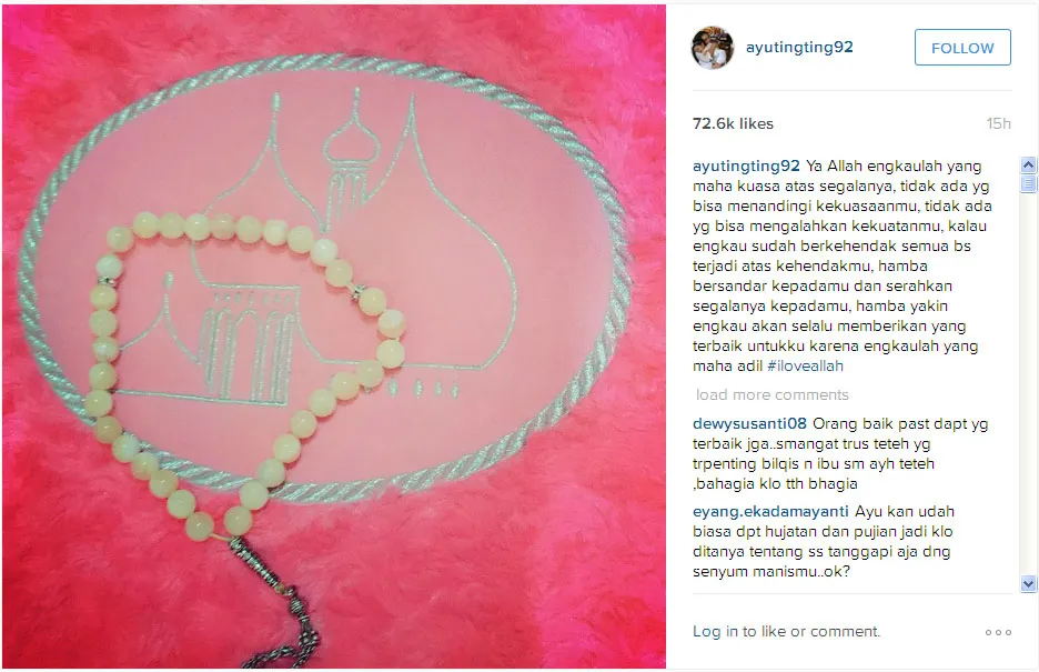 Ayu Ting Ting berdoa di akun Instagramnya © Instagram.com/ayutingting92