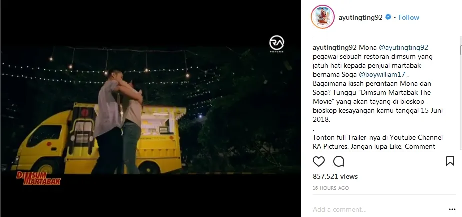 Ayu Ting Ting rilis teaser DIMSUM MARTABAK ©instagram/ayutingting92