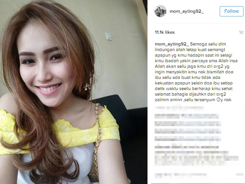 Doa dan harapan ibunda buat Ayu Ting Ting © Instagram.com/mom_ayting92_