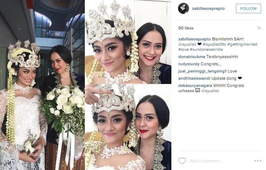 Cantiknya Ayudia Bing Slamet di hari pernikahan. / ©instagram.com/zabillasoeprapto