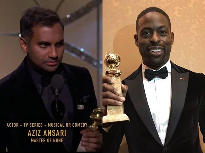 Aziz Ansari dan Sterling Brown bersama award mereka © Istimewa