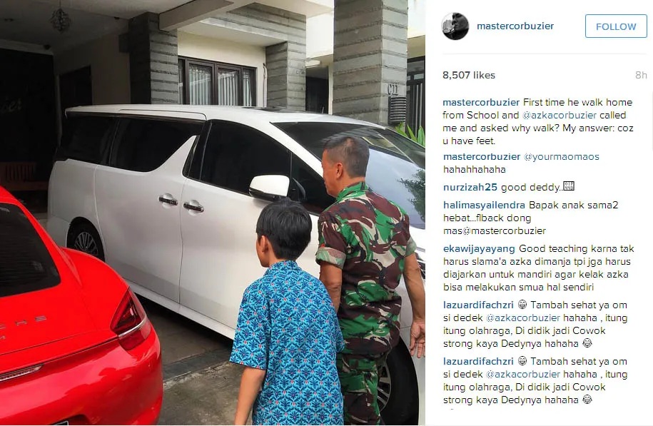 Azka disuruh jalan kaki dari sekolahnya sama Deddy Corbuzier © Instagram.com/mastercorbuzier