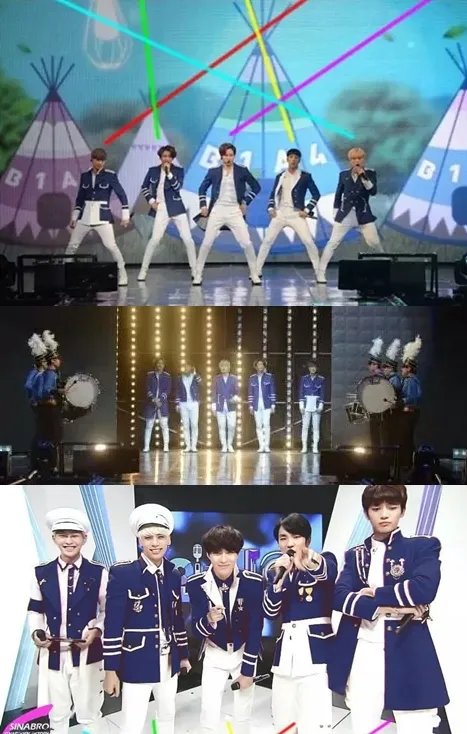 (Atas) kostum konser B1A4 yang dinilai mirip dengan milik SHINee. ©kpopkfans.blogspot.com
