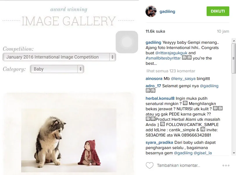 Foto Baby Gempi menang penghargaan internasional © Instagram.com/gadiiing