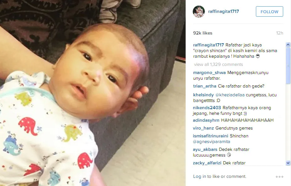 Baby Rafathar mirip Shinchan © Instagram/raffinagita1717