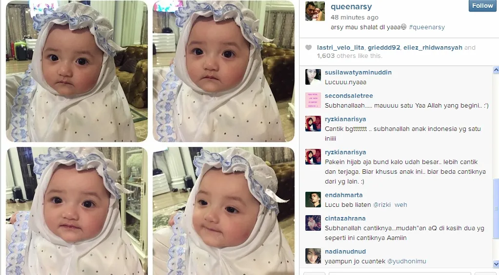 Baby Arsy dalam balutan mukena / © Instagram