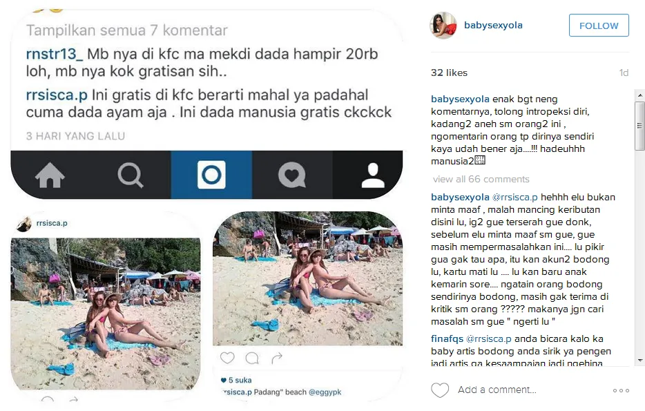 Dada Baby dibandingkan dengan ayam KFC © Instagram/babysexyola