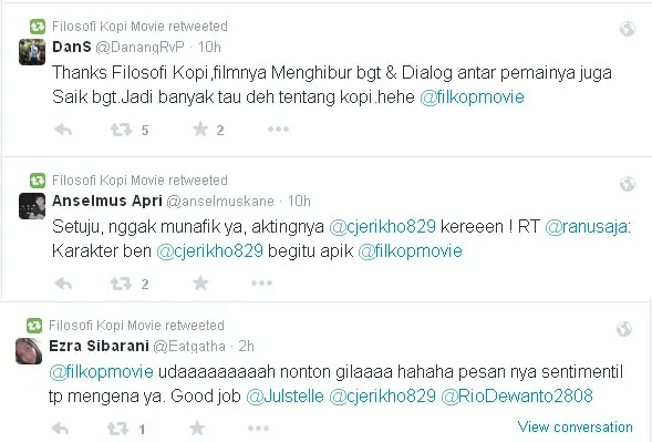 Komentar Filosofi Kopi @foto: Twitter/ twitter.com/filkopmovie