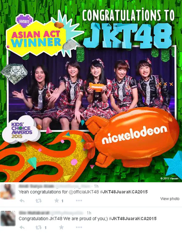 JKT48 dan komentar para penggemar @foto: Twitter/hashtag/JKT48JuaraKCA2015