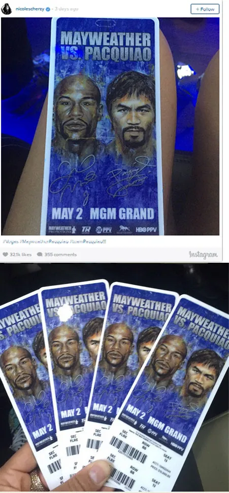 Tiket Mayweather vs Pacquiao @foto: Instagram.com/lewishamilton - nicolescherzinger