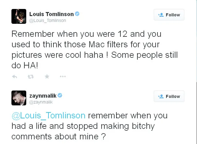 Twitwar Louis Tomlinson vs Zayn Malik @foto: Twitter