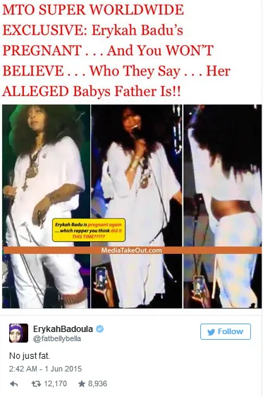 Erykah Badu mementahkan rumor © Erykah Badu/twitter