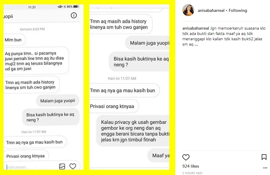 Annisa minta pihak lain tidak memperkeruh suasana ©instagram/anisabaharreal