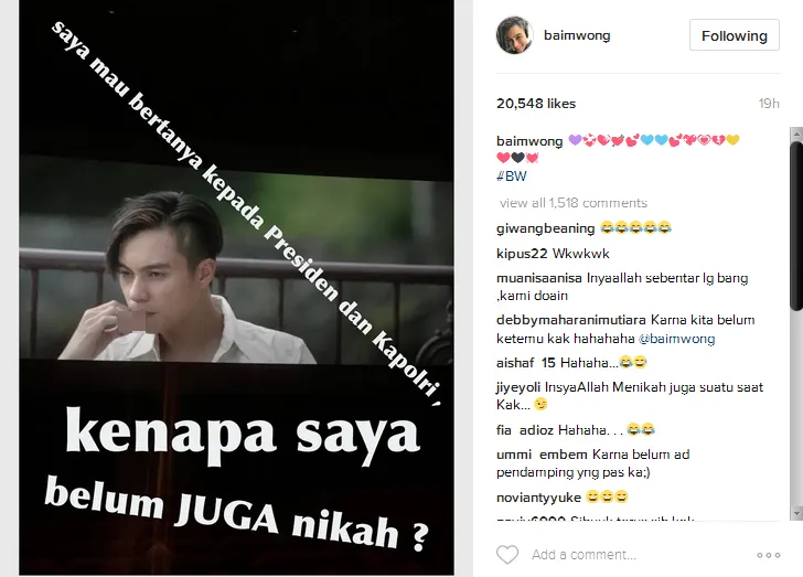 Baim Wong ikut ramaikan #SayaBertanya © Instsagram/baimwong