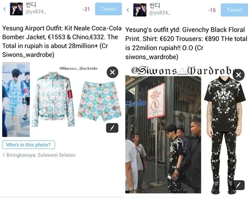 Fashion puluhan juta Yesung saat di Indonesia. ©siwons_wardrobe