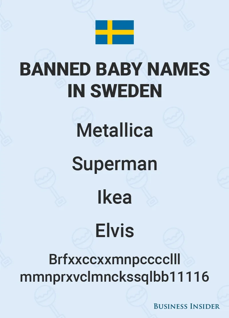 Di Swedia, nama-nama tersebut dilarang dan para orangtua wajib mengajukan proposal nama bayi mereka ke pemerintah 3 bulan sebelum melahirkan © Business Insider