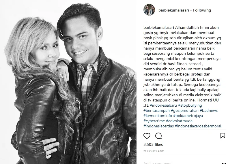 Kumalasari senang akun gosip ditutup @instagram/barbiekumalasari