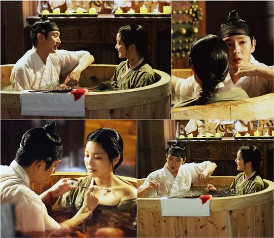 Behind the scene adegan mandi Lee Jun Ki dan Lee Yoo Bi dalam Scholar Who Walks The Night. ©hancinema.net