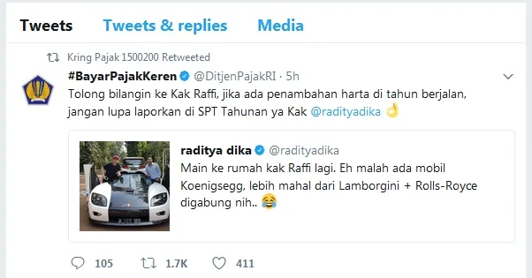 Twitter pajak sebut nama Raffi Ahmad @ Twitter.com