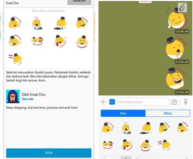 BBM sticker edisi Ramadan ini bisa kamu pakai untuk memeriahkan isi chat-mu. (Credit: Liputan6.com/Agustin Setyo W)