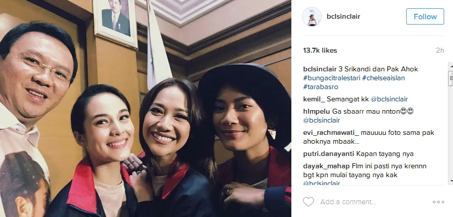 Ahok bersama 3 artis cantik Tanah Air © Instagram/bclsinclair