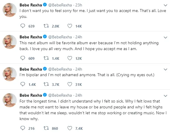 Bebe akui menderita bipolar © twitter.com/BebeRexha