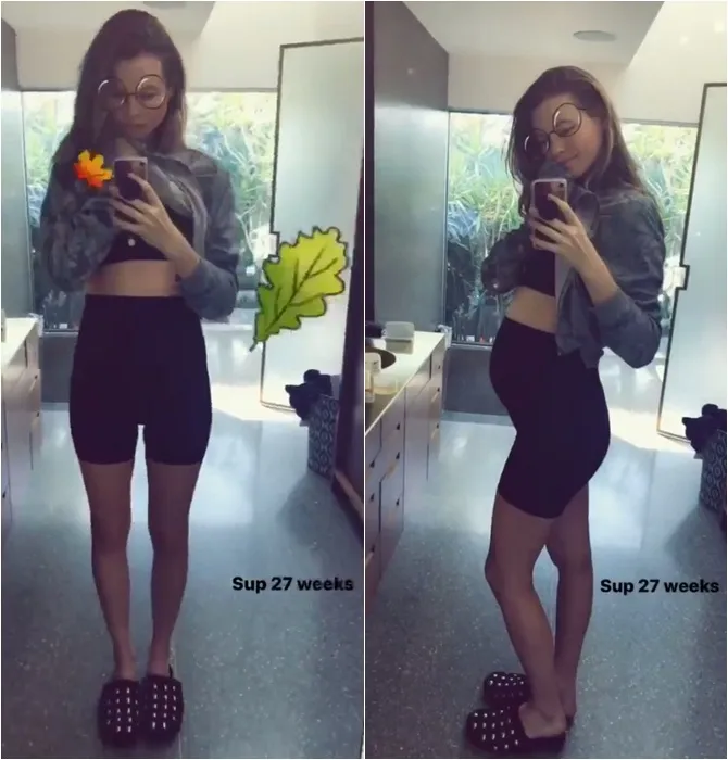 Perut Behati Prinsloo tak terlihat membuncit jika diperhatikan dari depan © Instagram.com/behatiprinsloo