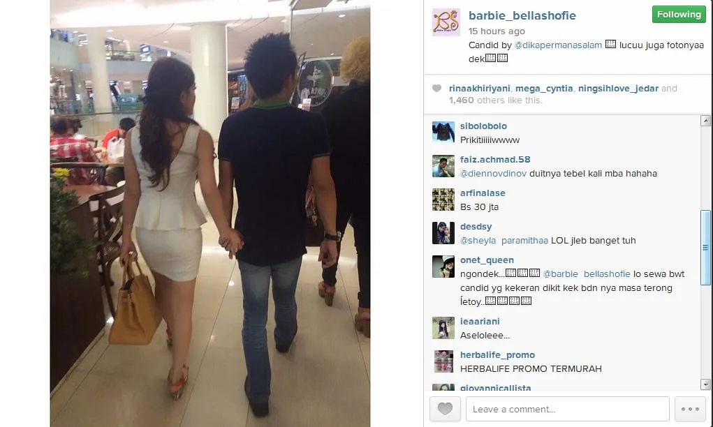 Kekasih Bella dianggap kurang laki. @instagram/barbie_bellashofie