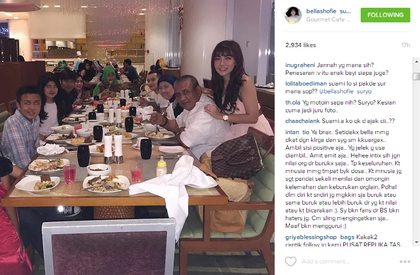 Buka bersama keluarga tanpa suami, Bella diserang haters. @instagram/bellashofie_suryo.