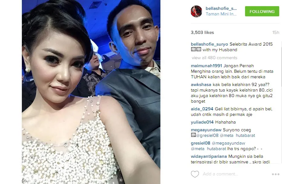 Bella hadiri ajang penghargaan bareng suami. ©instagram/bellashofie_suryo