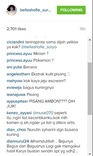 Bella disebut mirip Minion dan Pokemon. @instagram/bellashofie_suryo