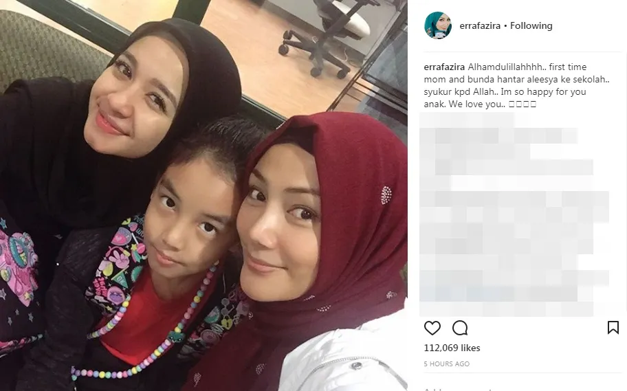 Bella dan Erra antar Aleesya ke sekolah ©instagram/errafazira