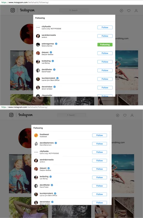 Nama Selena dihapus dari daftar following Bella © elle.com