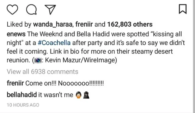 Bella langsung bantah rumor ciuman dengan The Weeknd © instagram.com/enews