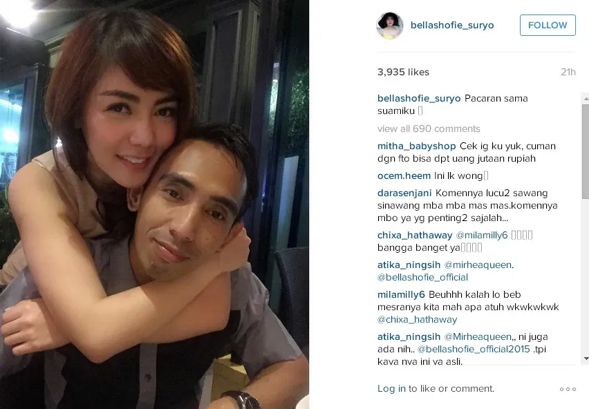 Bella pamer foto mesra dengan Suryono © instagram.com/bellashofie_suryo