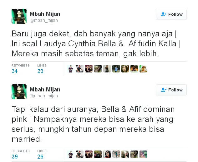 Terawangan Mbah Mijan tentang hubungan Bella dan Afif © Twitter.com/mbah_mijan