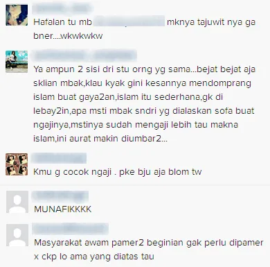Komentar pedas fans mengenai video ngaji Bella / © Instagram