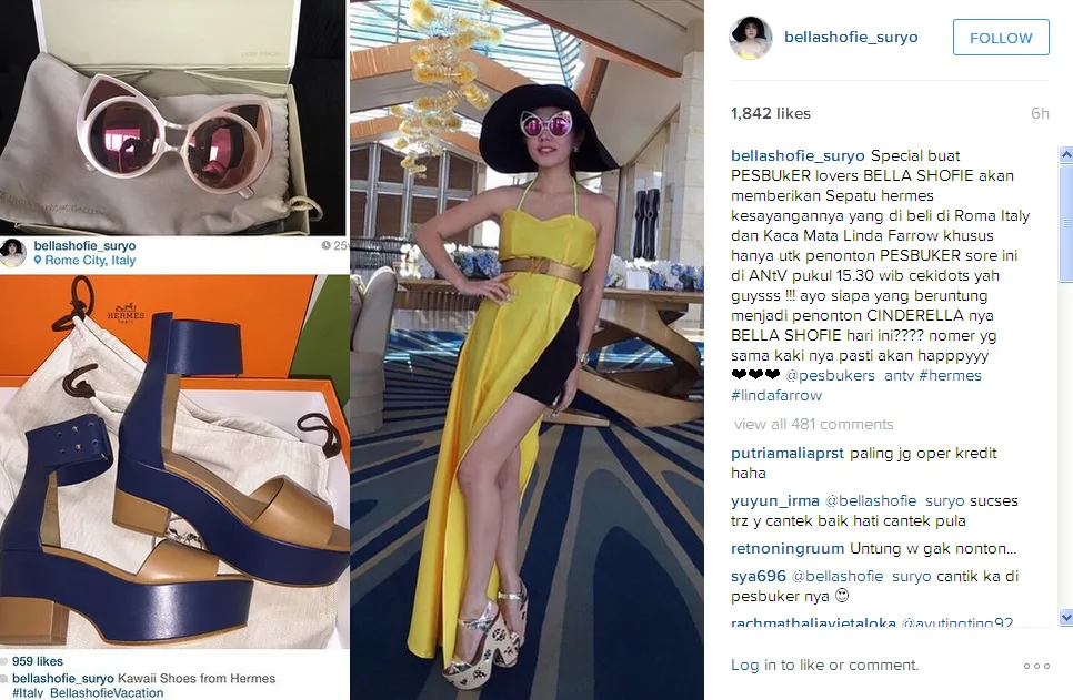 Bella Shofie bagikan kacamata dan sepatu hermes-nya / © Instagram