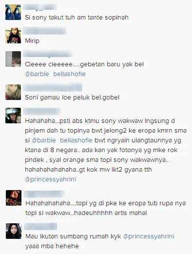 Komentar netizen mengenai Bella dan Sony / © Instagram